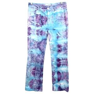 LOFT Size 6 Pants Handmade Tie Dye Wide Leg Trousers Denim Jeans Blue Purple 780